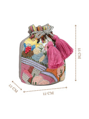 Anekaant Beaded Muse Grey Faux Silk Abstract Embellished Pattern Potli