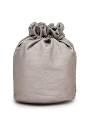 Anekaant Beaded Muse Grey Faux Silk Abstract Embellished Pattern Potli