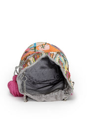 Anekaant Beaded Muse Grey Faux Silk Abstract Embellished Pattern Potli