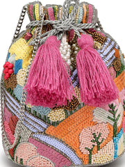 Anekaant Beaded Muse Grey Faux Silk Abstract Embellished Pattern Potli