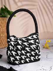 Anekaant Beaded Muse Black Cotton Houndstooth Geometric Beaded Clutch