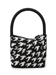 Anekaant Beaded Muse Black Cotton Houndstooth Geometric Beaded Clutch