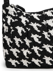 Anekaant Beaded Muse Black Cotton Houndstooth Geometric Beaded Clutch