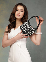 Anekaant Beaded Muse Black Cotton Houndstooth Geometric Beaded Clutch
