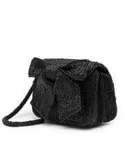 Anekaant Beaded Muse Black Cotton Statement Bow Embellished Clutch