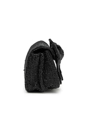 Anekaant Beaded Muse Black Cotton Statement Bow Embellished Clutch
