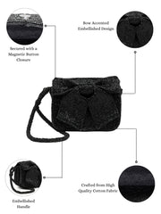 Anekaant Beaded Muse Black Cotton Statement Bow Embellished Clutch