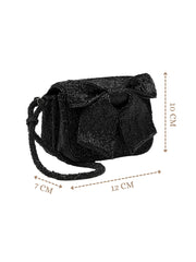 Anekaant Beaded Muse Black Cotton Statement Bow Embellished Clutch