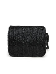 Anekaant Beaded Muse Black Cotton Statement Bow Embellished Clutch