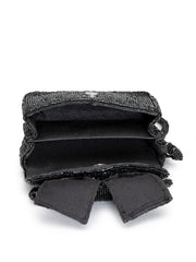 Anekaant Beaded Muse Black Cotton Statement Bow Embellished Clutch