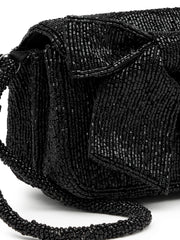 Anekaant Beaded Muse Black Cotton Statement Bow Embellished Clutch