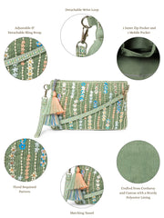 Glid Corduroy Floral Sequined Sling Bag