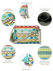 Tribal Acrylic Jacquard Ethnic Motifs Embroidered Sling Bag
