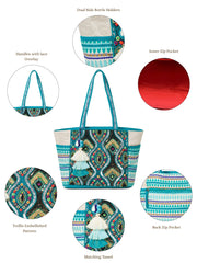 Boho Acrylic Jacquard Trellis Embellished Tote Bag