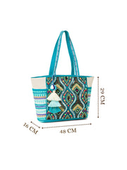 Boho Acrylic Jacquard Trellis Embellished Tote Bag
