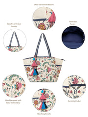 Petal Posh Cotton Striped Sequined Tote Bag