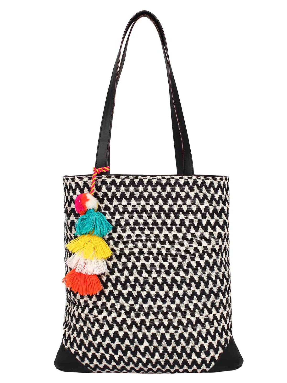 Chevron Cotton Jacquard & PU Shoulder Bag