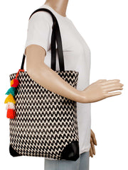 Chevron Cotton Jacquard & PU Shoulder Bag