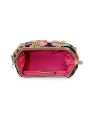 Fleecy Jacquard PU Cosmetic Vanity Bag