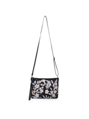 Verdant Floral Embroidered Polysuede & Leatherette Sling Bag