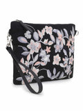 Verdant Floral Embroidered Polysuede & Leatherette Sling Bag