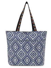 Boho Cotton Canvas Abstract Embellished Tote Bag