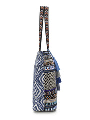 Boho Cotton Canvas Abstract Embellished Tote Bag