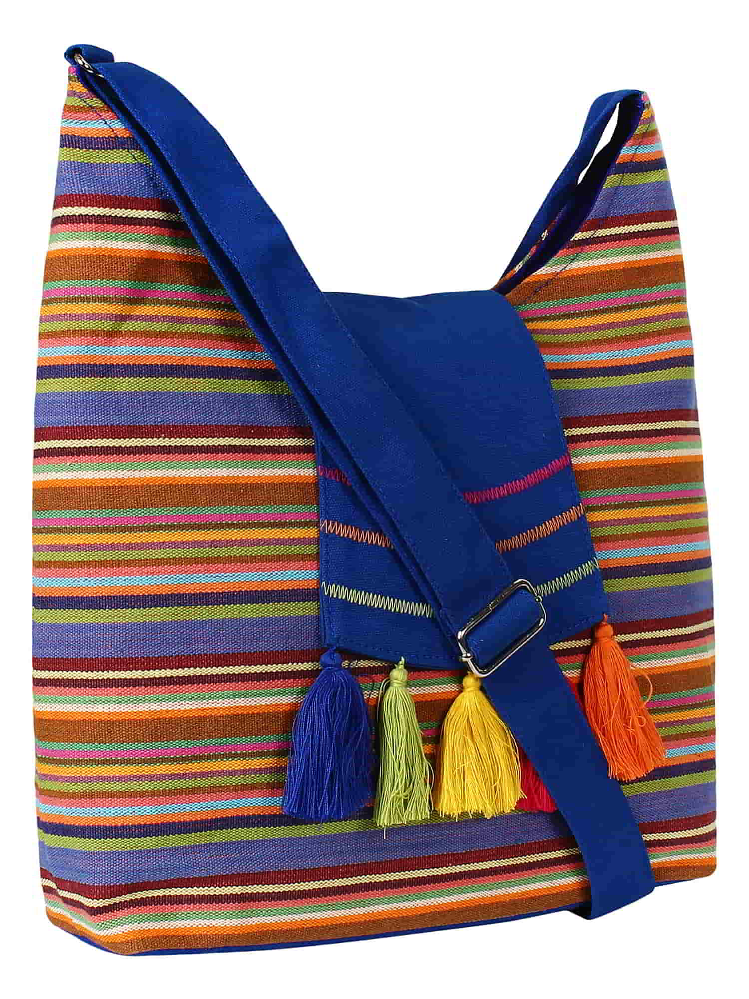 Fringed Striped Cotton Sling Bag