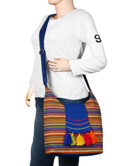 Fringed Striped Cotton Sling Bag