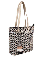 Chevron Cotton Jacquard & Pu Tote Bag