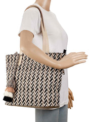 Chevron Cotton Jacquard & Pu Tote Bag