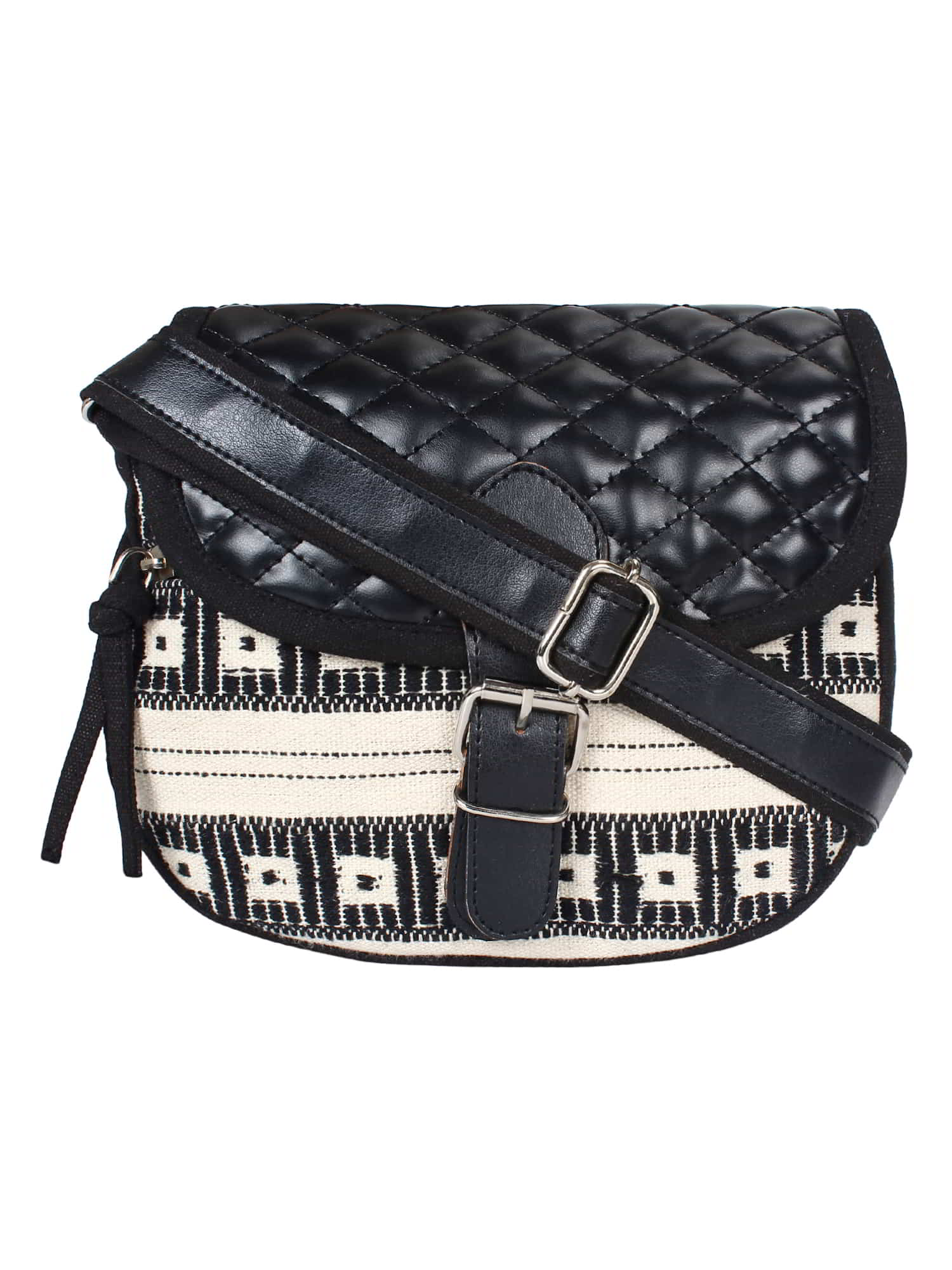 Swanky Cotton Jacquard And Leatherette Sling Bag