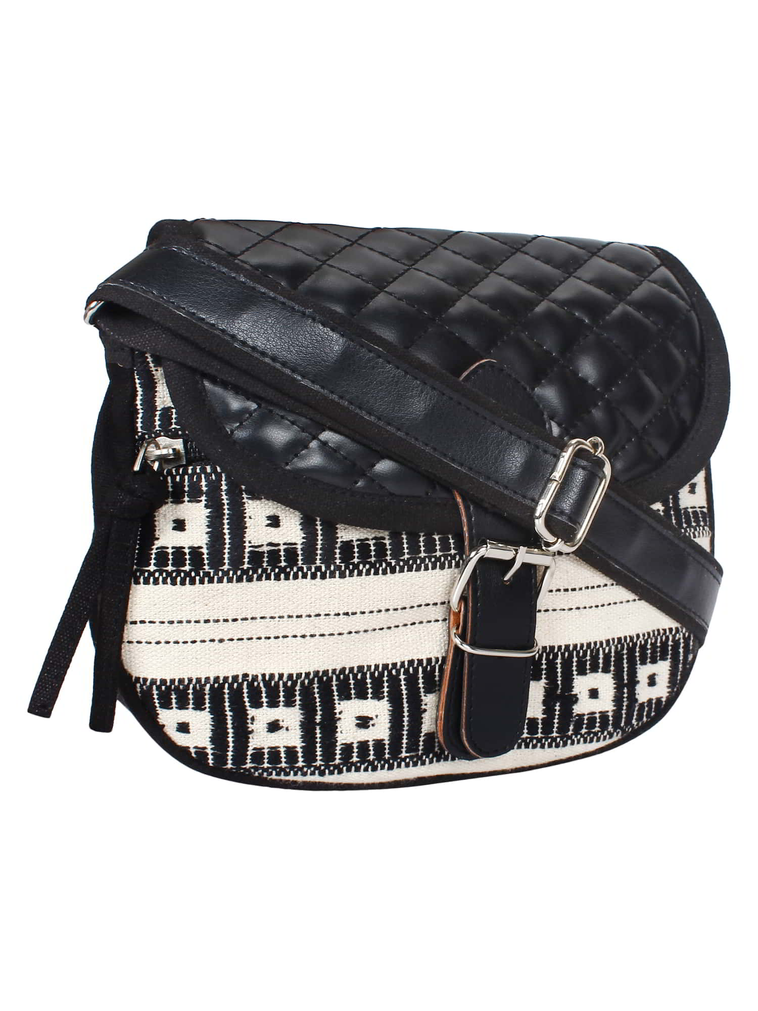 Swanky Cotton Jacquard And Leatherette Sling Bag
