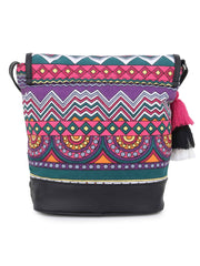 Geomat Digital Printed Canvas & Pu Sling Bag