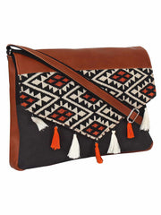 Envelope Cotton Jacquard And Leatherette Sling Bag