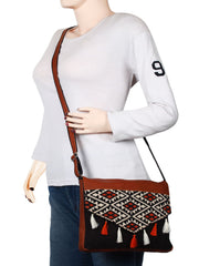 Envelope Cotton Jacquard And Leatherette Sling Bag