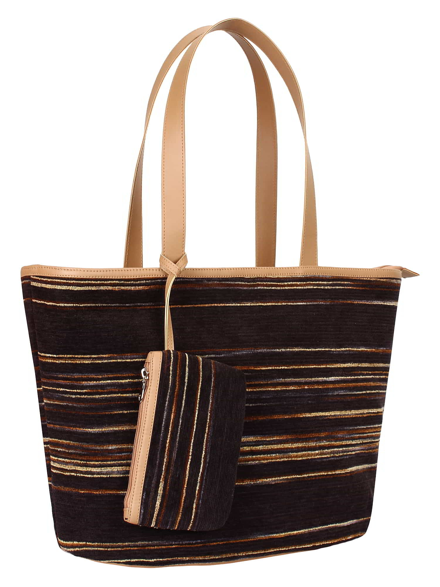 Wooly Striped Cotton Velvet Shoulder Bag