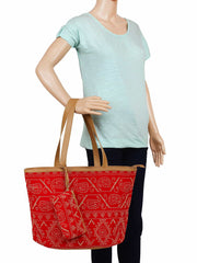 Wooly Striped Cotton Velvet Shoulder Bag