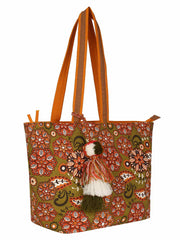 Florid Printed Canvas & Pu Tote Bag