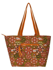 Florid Printed Canvas & Pu Tote Bag
