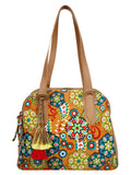 Florid Printed Canvas & PU Shoulder Bag