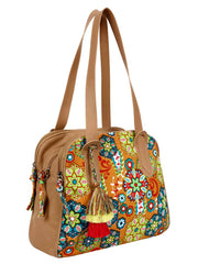 Florid Printed Canvas & PU Shoulder Bag