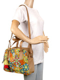 Florid Printed Canvas & PU Shoulder Bag