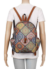 Ethnic Digital Printed Canvas & PU Backpack