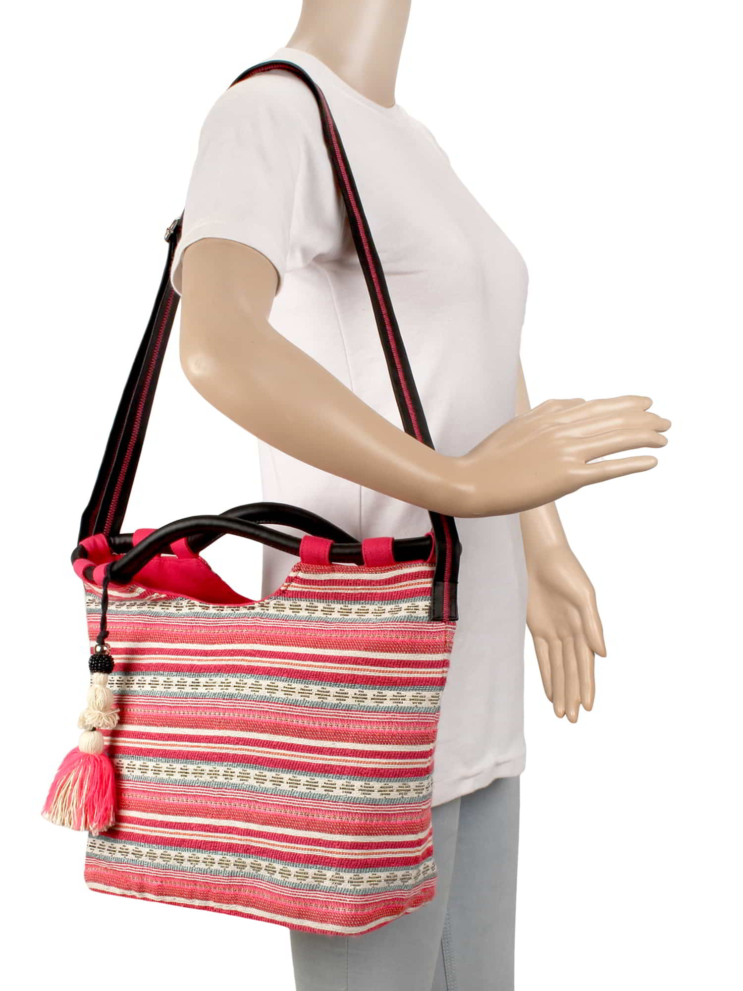 Streak Cotton Lurex & PU Shoulder Bag
