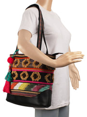 Geomat Acrylic Jacquard & PU Shoulder Bag