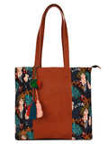 Modish Digital Printed Canvas & PU Tote Bag