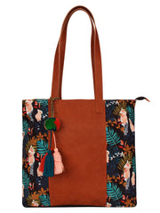 Modish Digital Printed Canvas & PU Tote Bag