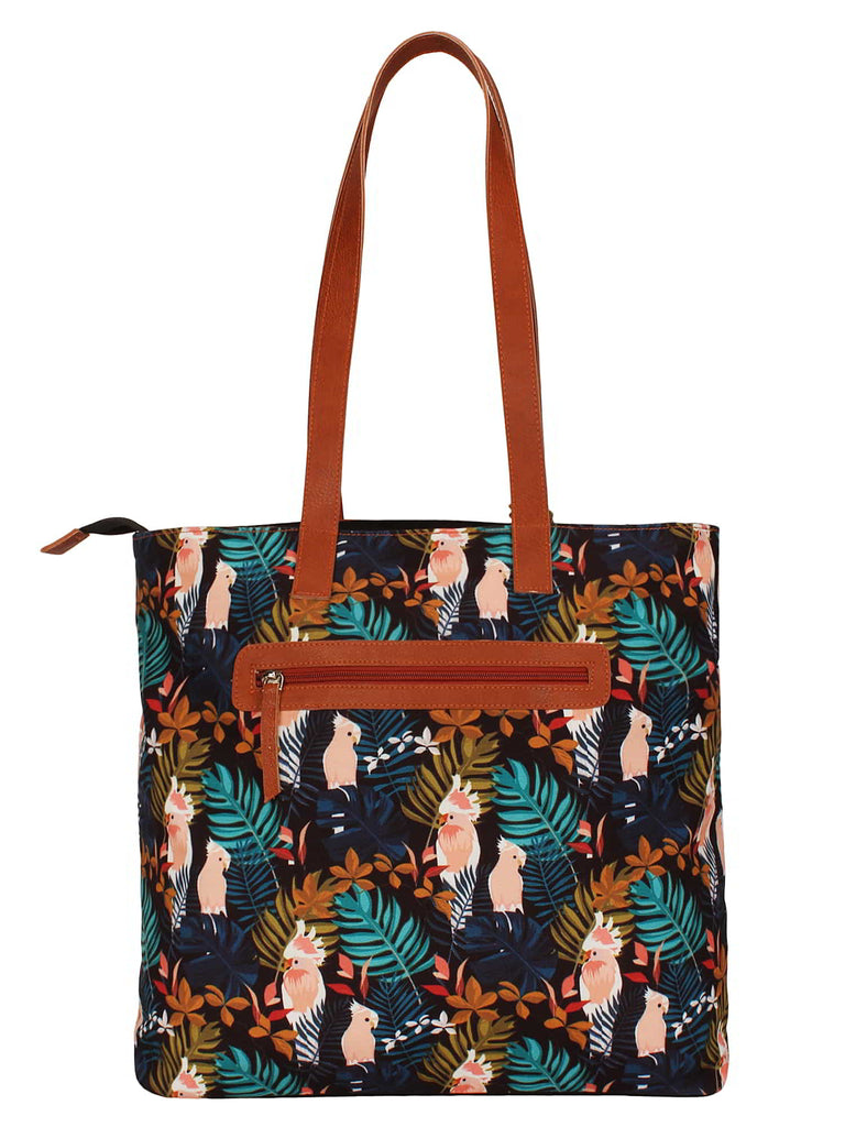 Anekaant Brown & Multi Modish Digital Printed Canvas & PU Tote Bag