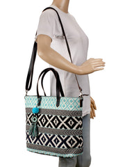 Geomat Jacquard & PU Shoulder Bag